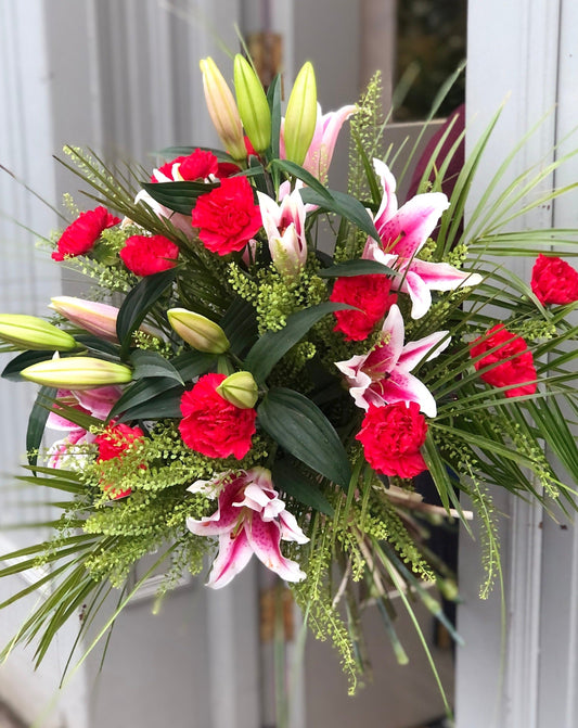Lilies and carnations hand tie
