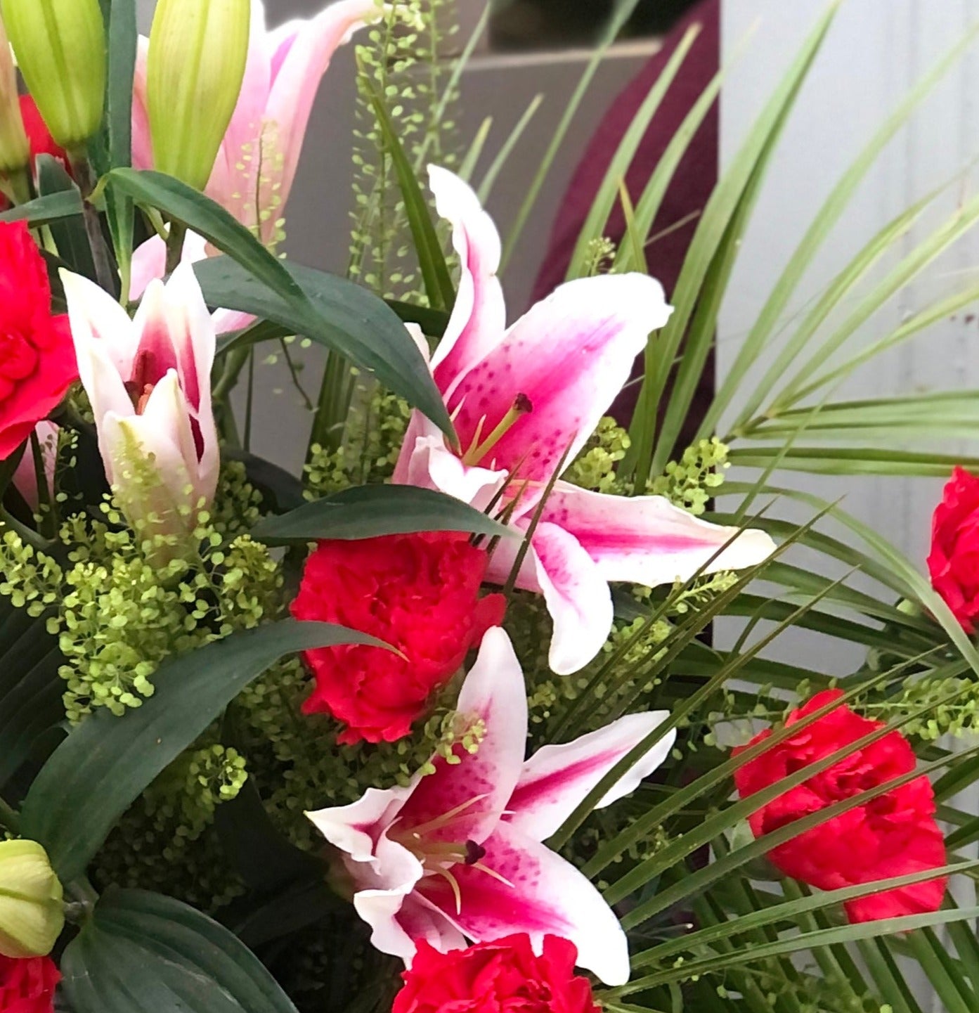 Lilies and carnations hand tie