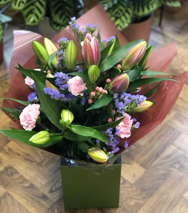 Pink lilies, Lilac and Carnation bouquet